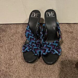 Dvf diane von furstenberg suede blue purple knot braided sandals wedge heels 8